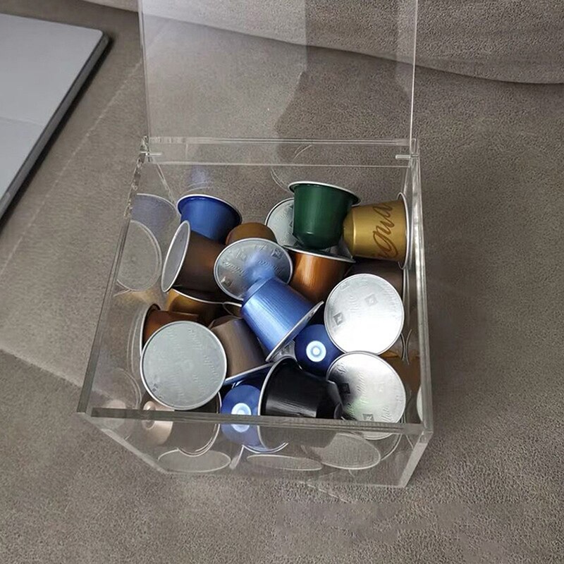 10cm Acrylic Capsule Coffee Storage Box Holder Transparent Dustproof Case with Lid Candy Container Boxes