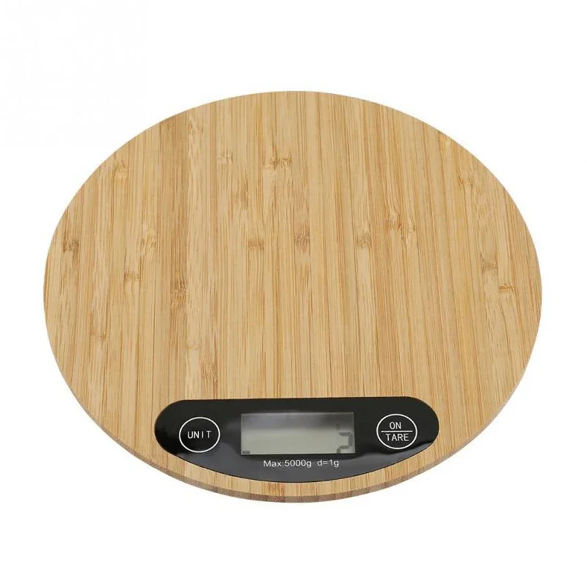 Digitale keukenweegschaal, multifunctionele bamboe voedselweegschaal Bakmes gewicht, 1 g/5 kg, tariefunctie, 4 eenheden (G/ML/OZ/LB.OZ)