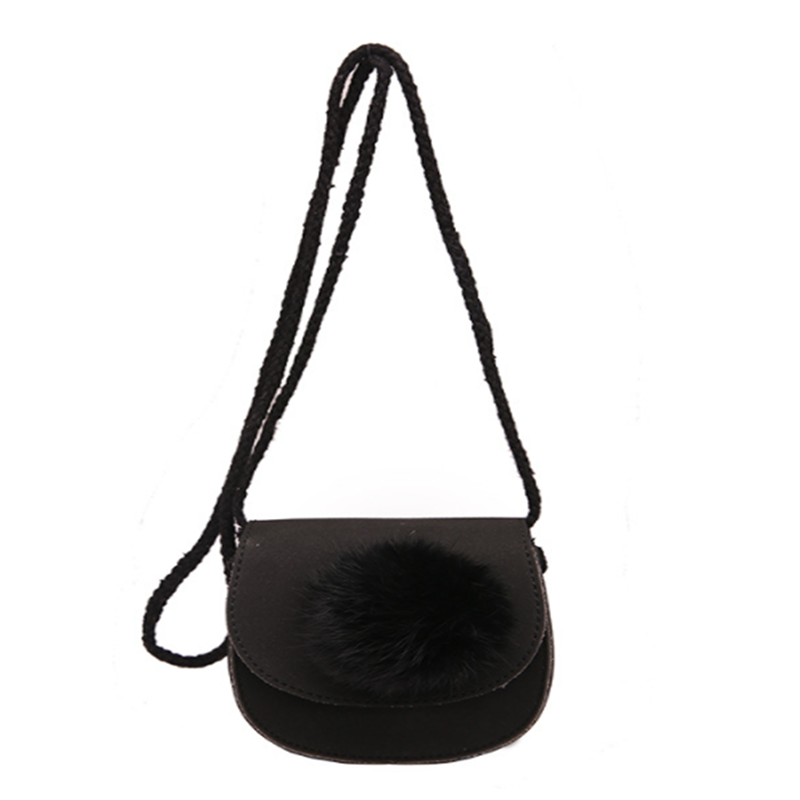 Children Crossbody Girl Bag Kids Shoulder Bag Plush Ball Coin Purse Wallet Baby Toddler Toy Small Bag Porte Monnaie Femme: black