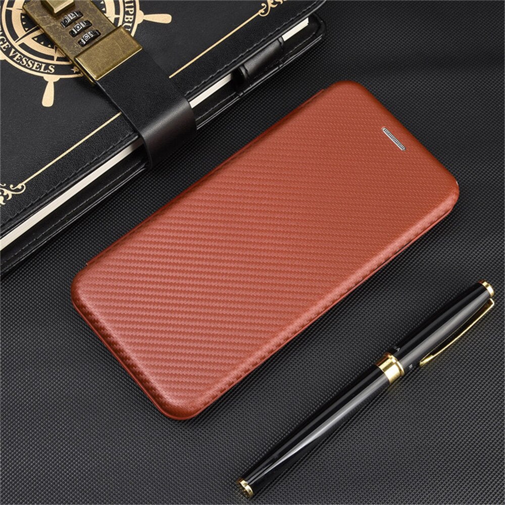 Voor Oukitel C23 Pro Case Luxe Flip Carbon Fiber Skin Magnetische Adsorptie Case Voor Oukitel C23Pro C 23 OukitelC23 Telefoon tassen: brown