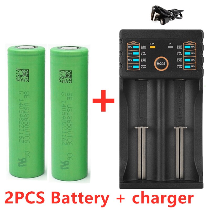 100%  originele 3.7 v 3000 mah 18650 batterijen voor  us18650 sony vtc 6 30a speelgoed gereedschap zaklamp batterij + usb lader: Rood