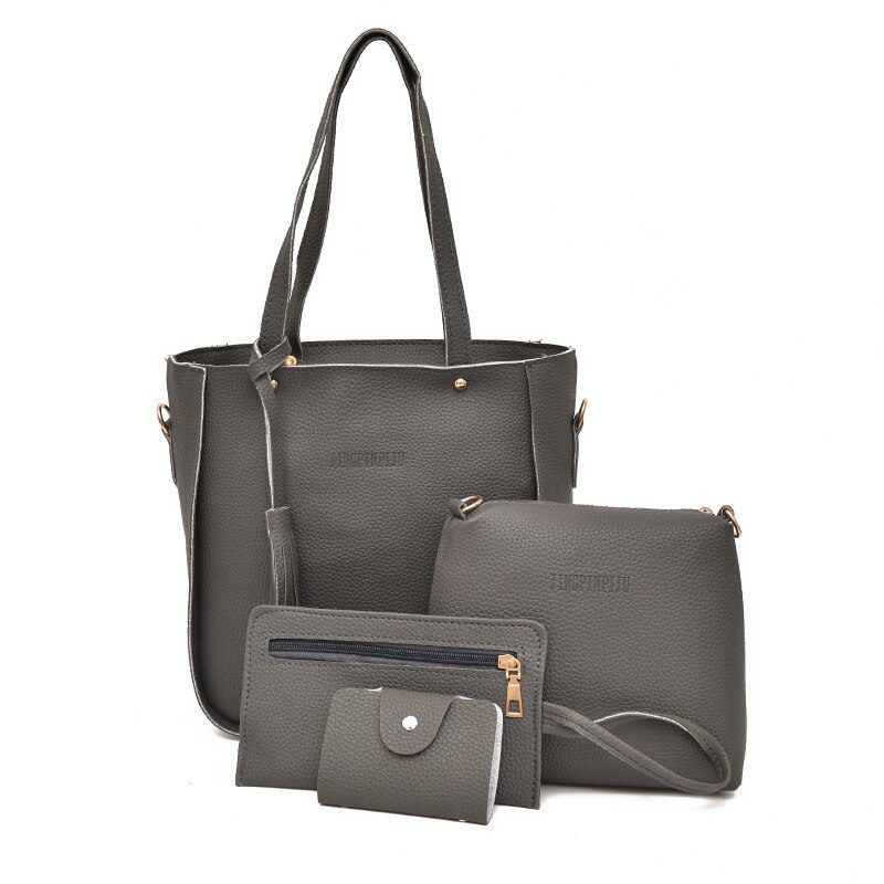 4 stk/sæt dametasker med kvast 5 farve dame crossbody tasker til rejser kvindelige skuldertasker bolso muje: Mørkegrå