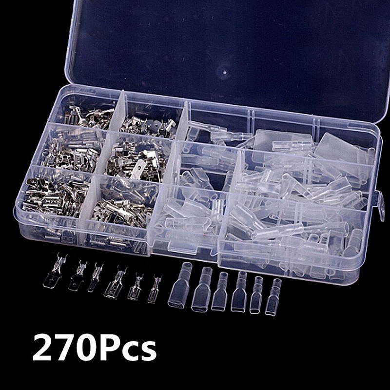 270PCS Female Male Cable Lugs Automotive Splice Crimp Terminals Insulated Electrical Wire Butt Connectors Kit