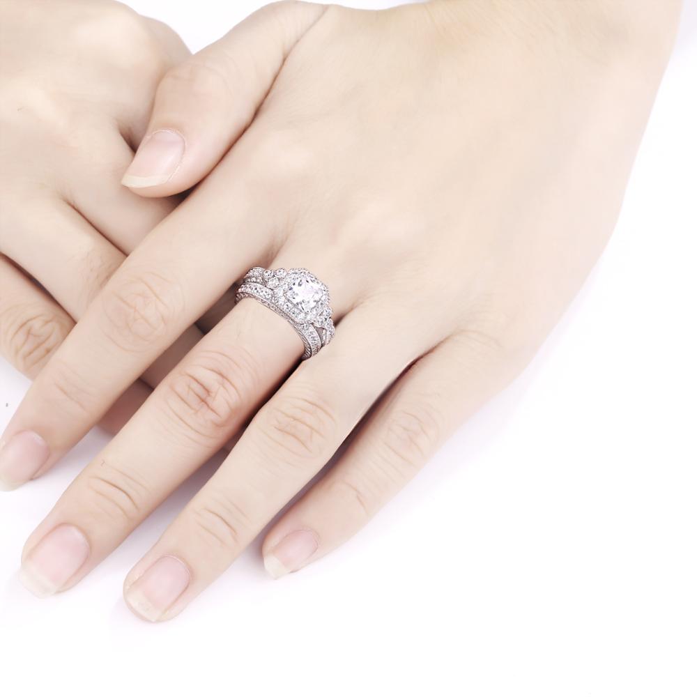 Newshe Genuine 925 Sterling Silver Halo Wedding Engagement Ring Set 1.2 Ct AAA Princess CZ Classic Jewelry For Women JR4970