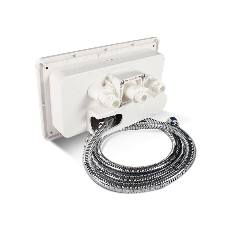 White Caravan Exterior Shower Box Kit with Lock - Includes Shower Faucet, Shower Hose, Shower Wand Boat Marine Camper Motorhome