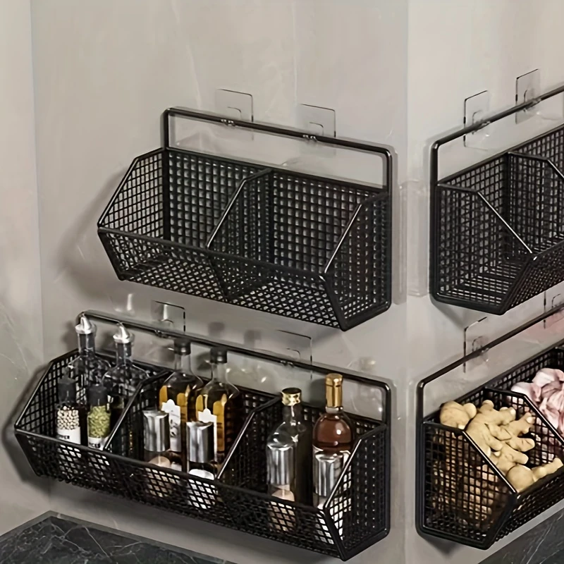 Cesta de armazenamento de cozinha montada na parede, rack de armazenamento de fio durável para legumes e frutas, adequado para organização doméstica