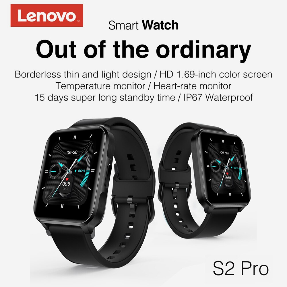 Lenovo S2 Pro Smart Band Thermometer Heart Rate Sleep Monitoring Fitness Bracelet IPS Touch Screen IP67 Waterproof Sports Watch