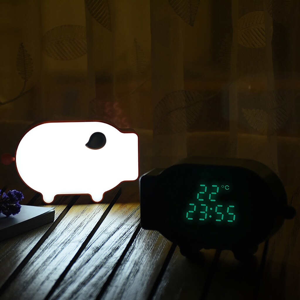 Sveglia del fumetto di Carica USB Luce di Notte Maiale Sveglio Snooze Clock Suono e La Luce di Controllo del Termometro Lampada Casa Camera Decoraton