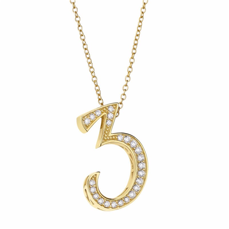 Moonmory 925 Sterling Silver Number 5 6 Pendant Necklace Japanese Men Women Crystal AAA Zircon Necklace Jewelry: Gold 3 Necklace