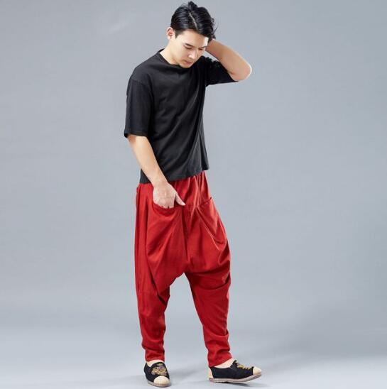 Alta ropa de hombres pantalones bombachos holgados Hip hop, pantalones-Pantalones desierto Pantalones casuales pantalones de lino pantalones de Hombre Ropa