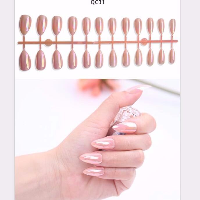 24 stk reflekterende spejl sølv pink metalbelægning falske negle akryl neglespidser metalliske spidse fingernegle: Qc31