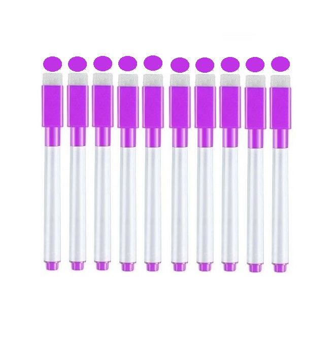 Stylo marqueur pour tableau blanc magnétique effaçable, 10 pièces, stylo fin avec gomme, brosse à dessin pour enfants: VIOLET