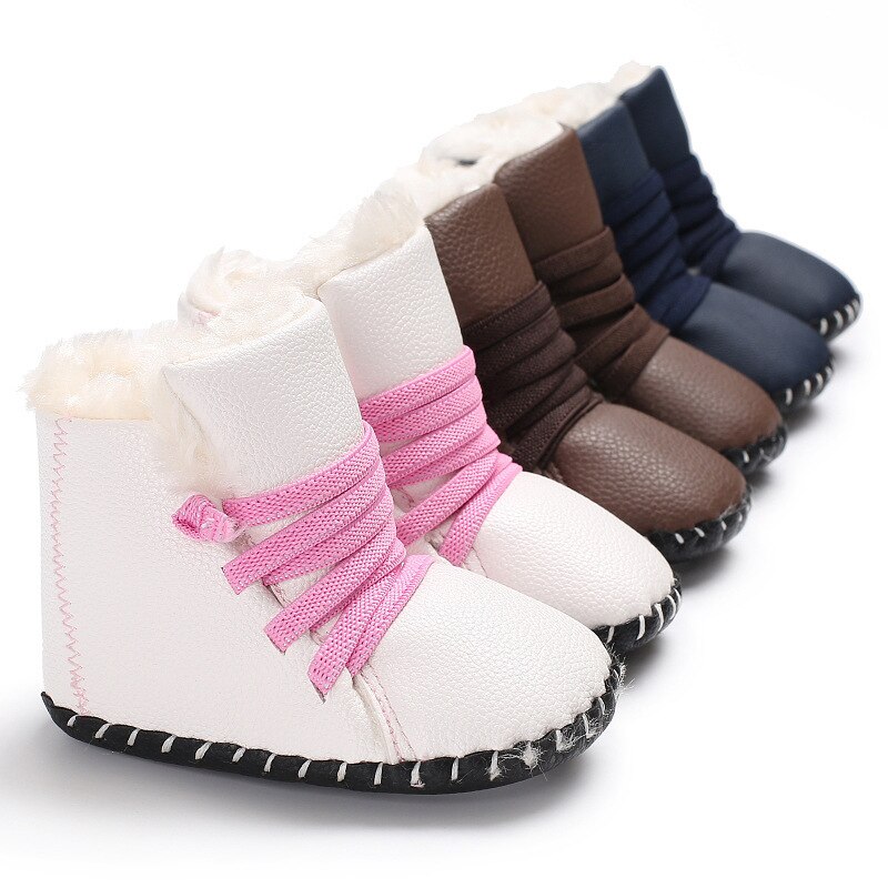 Zapatos más gruesos de PU para bebé, botas de nieve cálidas de terciopelo, calzado antideslizante con suela de goma, para invierno de 0 a 18 meses, novedad
