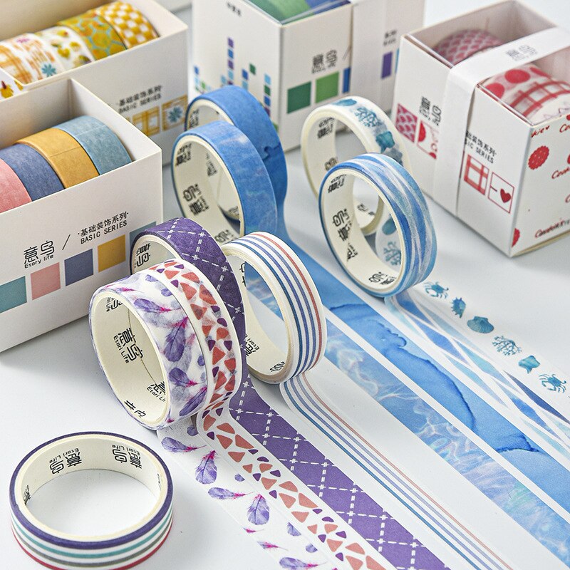 5 Pcs Geometric Patterns Series Washi Masking Tape Adhesive Crafts Tape For Diy Planner Journal Decorative Wrapping