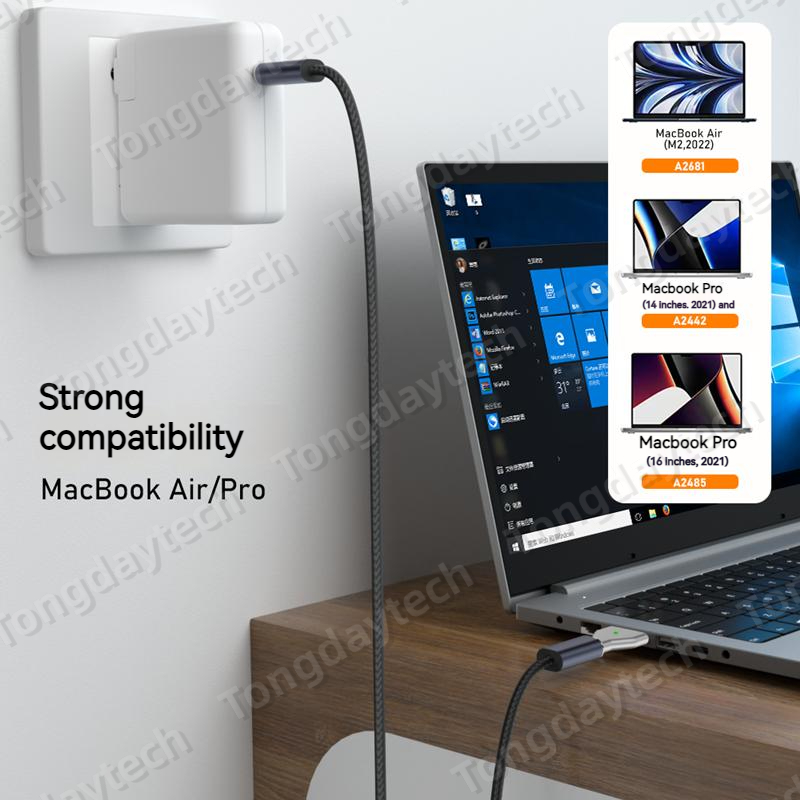 Adaptador de carga rápida USB tipo C PD magnético de aleación de 140W para Magsafe 3 2 1 MacBook Air Pro indicador Led convertidor de enchufe magnético