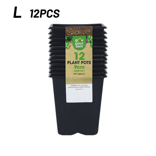 Maceta de flores negra para jardín, planta de vivero, maceta de plástico, 12 Uds.: Large