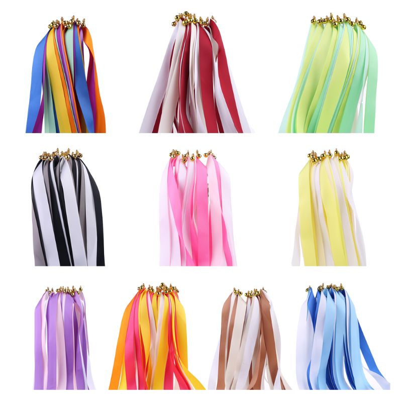 10pcs Twirling Ribbon Wands Colorful Streamers Wedding Party Favor Sticks Bell U2JB