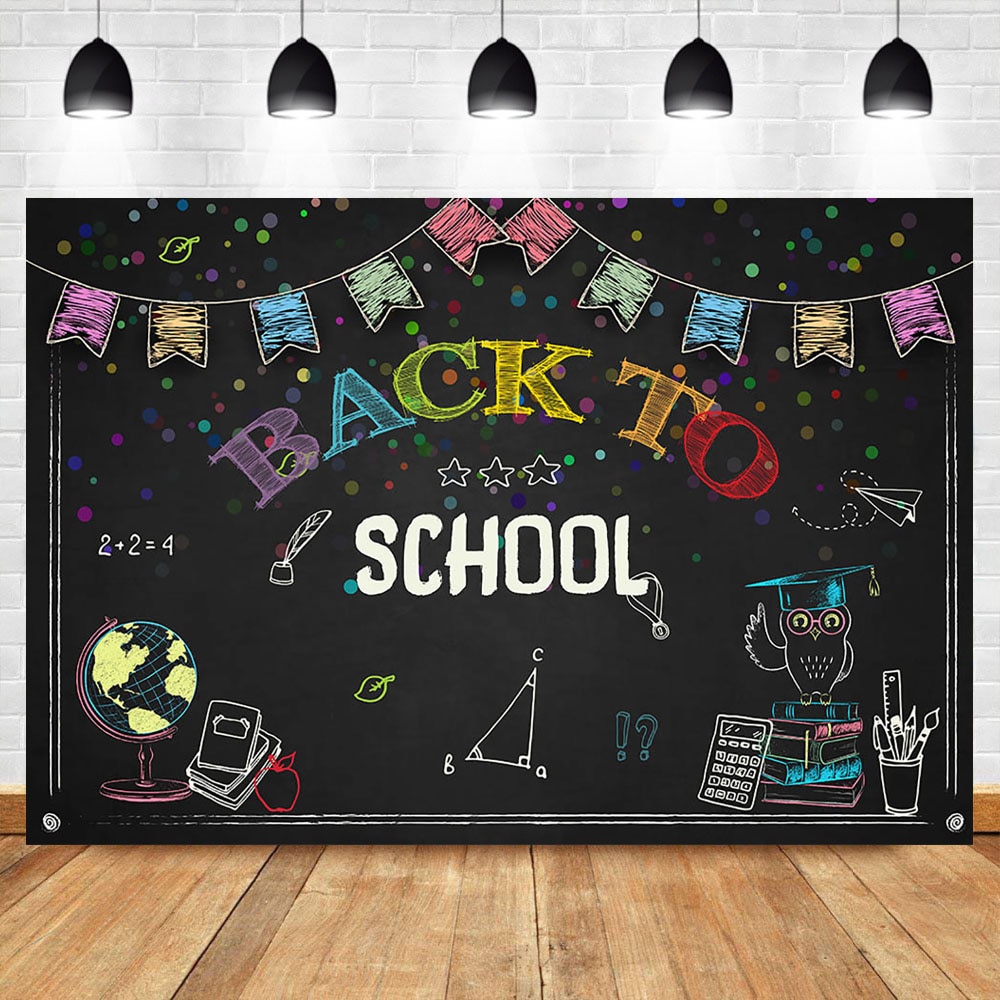 NeoBack Welkom Terug naar School Achtergrond Schoolbord Globe Driehoek Heerser Foto Achtergrond Party Banner Fotografie Achtergronden