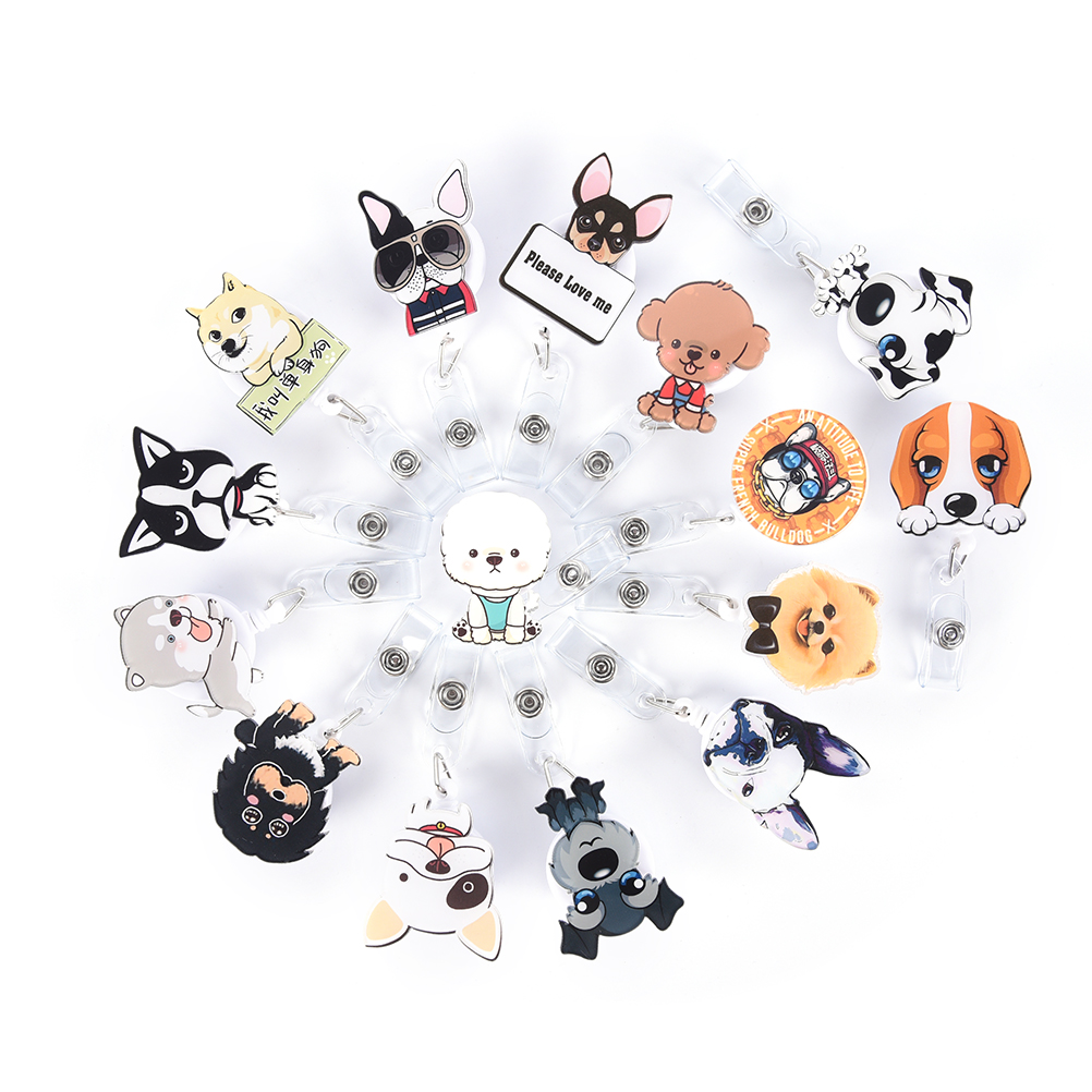 1Pcs Cute Mini Cartoon Dog Retractable Badge Reel Nurse Exihibiton ID Name Card Badge Holder