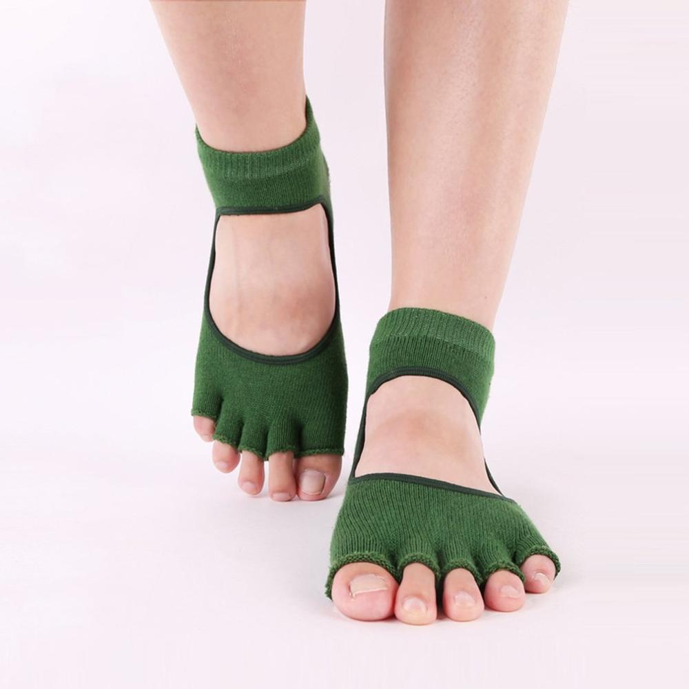 Finger tå separate sokker kvinde silikone skridsikre tå sokker bomuld pilates yoga sømløse sokker: Grøn