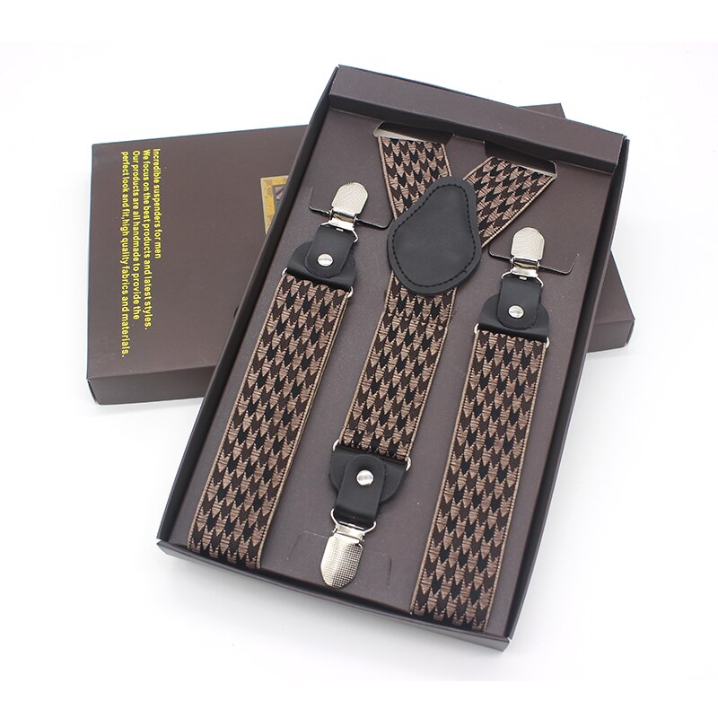 Tirantes de 3 Clips para hombre, tirantes para , boda, Vintage, pantalones, Suspensorio, 120cm: BROWN WITH BOX