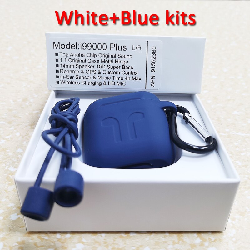 I99000 Plus TWS sans fil Bluetooth écouteur PK i5000 i9000 Pro i99999 Plus TWS Air2 haut Airoha 1562A puce avec charnière en métal de texte: White-Blue kits