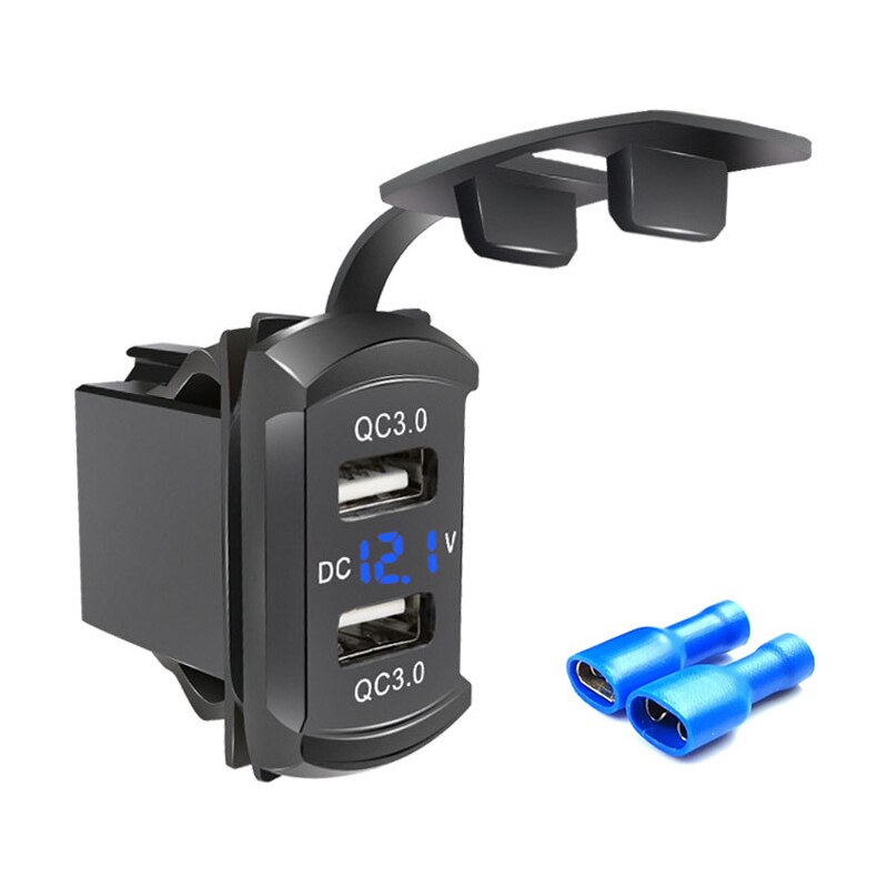 Quick Charge Dual QC3.0 USB Car Charger Fast Charge Socket Power Outlet with LED Voltmeter for 12V 24V Car Boat Marine: Blue