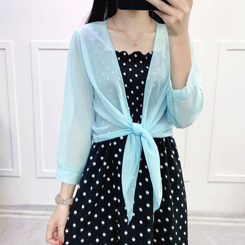 Bolero de encaje blanco y rojo para mujer, vestido de abierto, capa, encogimiento de hombros, cárdigan de gasa, chaqueta de boda, chales nupciales: Lt.Blue / M