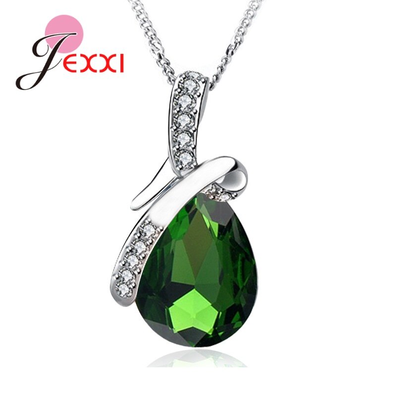 Nouveautés réel 925 bijoux en argent Sterling luxe multicolore cristaux Watedrop pendentif collier pour les femmes: N67802