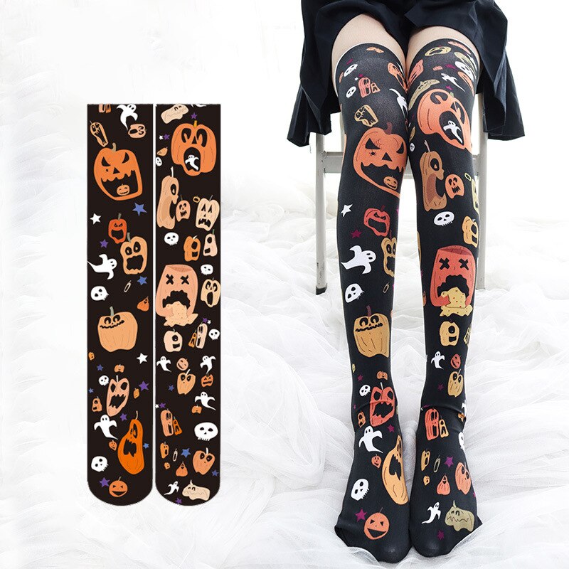 Lolita Meisjes Kousen Halloween Thema Fluwelen Lange Kous Zwart Overknee Panty Sokken Voor Vrouwen 61Cm