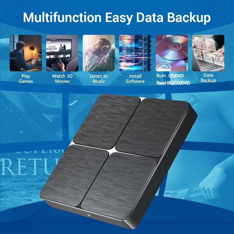 External Blu Ray Drive Portable 3D Optical Bluray Drives CD DVD ROM Read&Write Burner Compatible for Windows XP/7/8/10/11 MacOS
