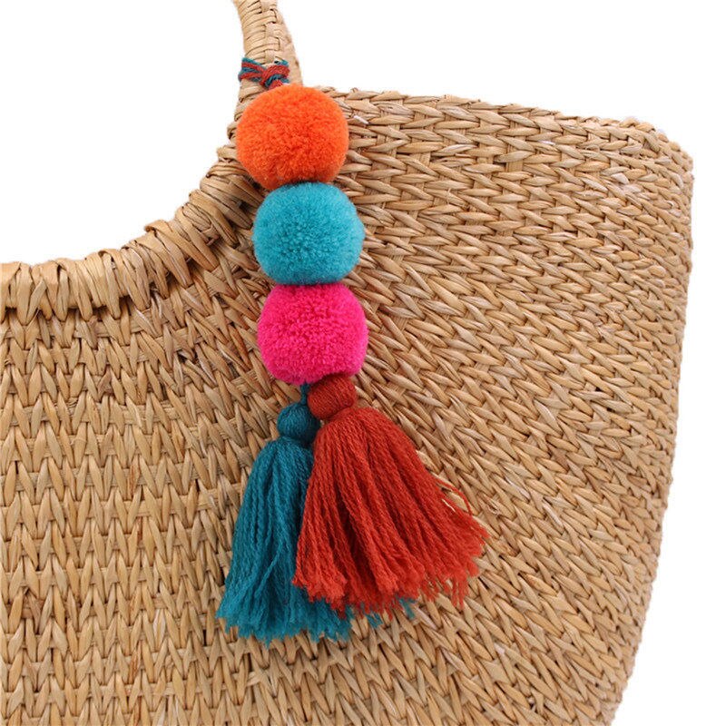 1 Pza hecho a mano Pom borla colorida llavero bolsa encantos colores gradientes llavero Boho joyería accesorios para mujer: E114