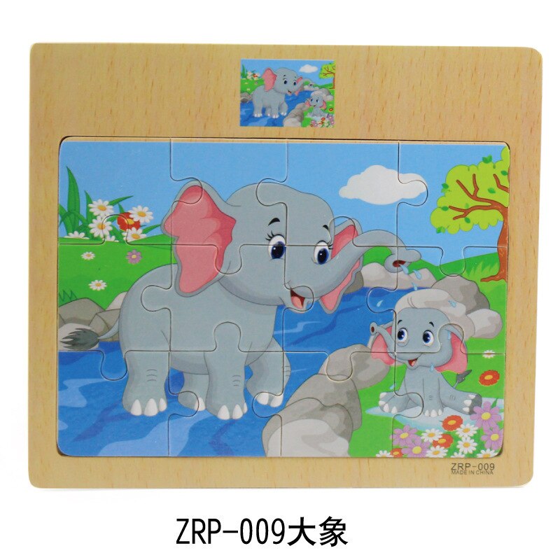 12 tablets cartoon animal traffic awareness wooden puzzle baby puzzle children wood girl boy toy