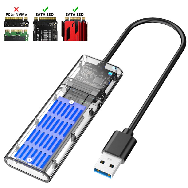 M.2 NGFF SSD SATA To USB 3.0 External Enclosure Storage Aluminium Case Adapter: Blue