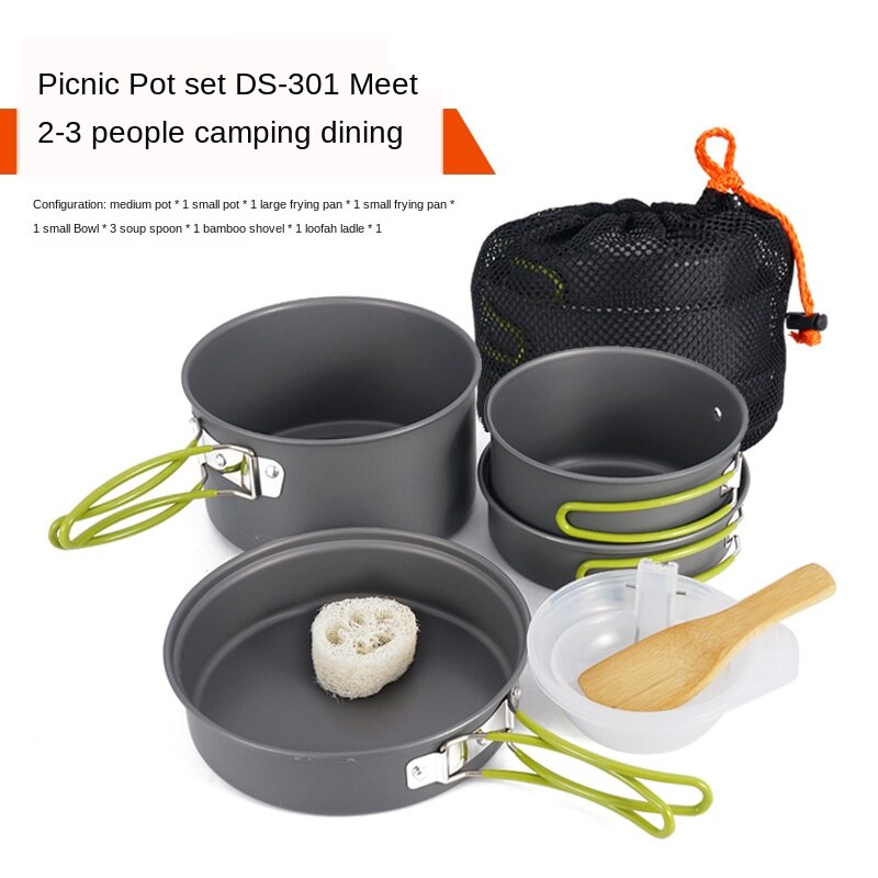 Al aire libre plegable portátil de utensilios de cocina conjunto de 2-3 personas multifuncional portátil vajilla utensilios para acampada de pícnic al aire libre