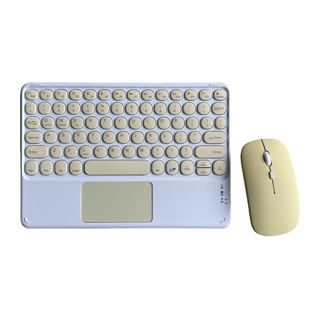 10 Inch Wireless Bluetooth Keyboard with Touchpad for Mobile Phone Tablet Retro Round Cap Color Keyboard &amp; Mouse Set Android Ios: Yellow