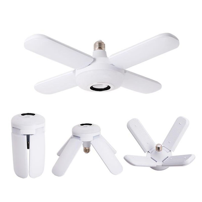 Rgb vier bladeren bluetooth muzieklamp 50w e27 led-lamp met afstandsbediening opvouwbare lamp bluetooth slimme luidspreker ventilatorlamp