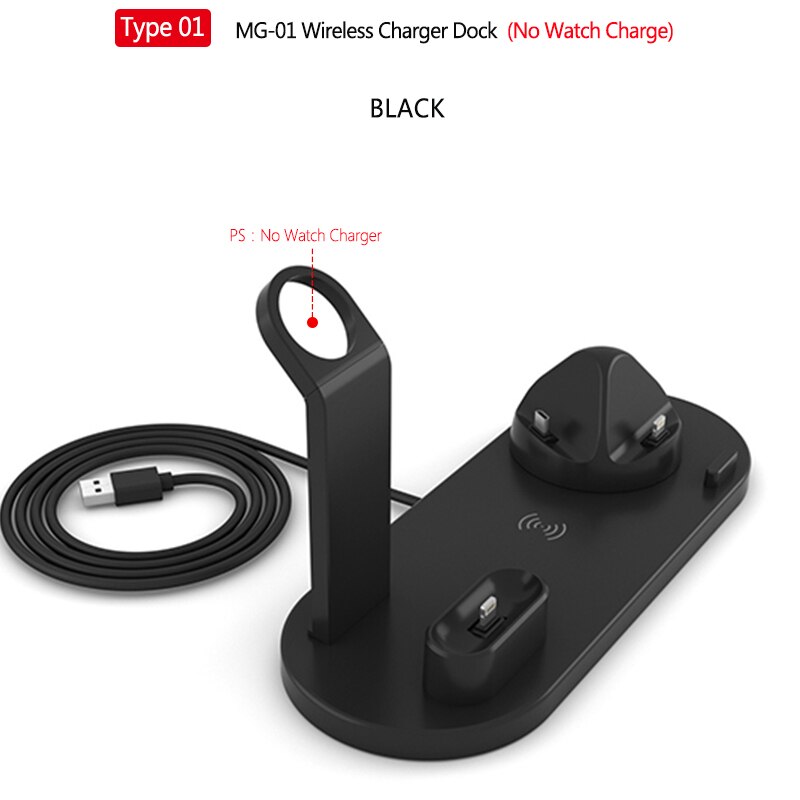 10W 3in1 Wireless Charger Stand Dock for iPhone 11 Pro Xs X Wireless Fast Charging Station for Airpods Pro 2 Apple Watch 5 4 3: Type 1 Dock Black