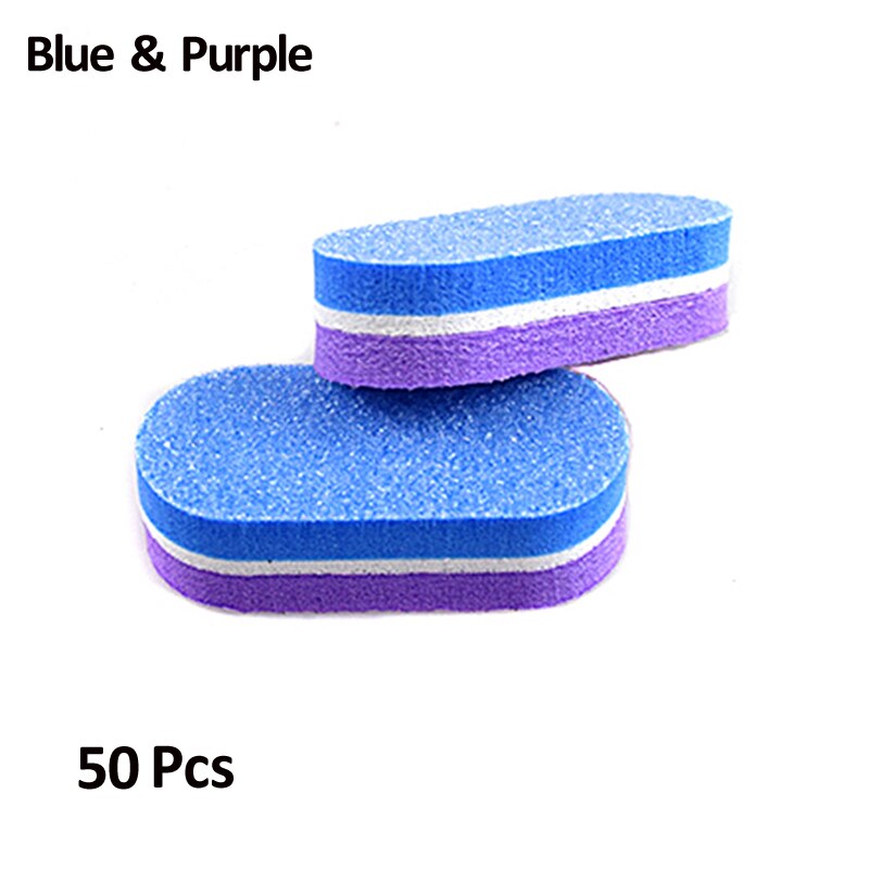 Mini éponge à ongles couleur dongle, bloc tampon, ponçage, lime, outils de pédicure et manucure, Gel, accessoires pour ongles, 50 pièces: Blue Purple