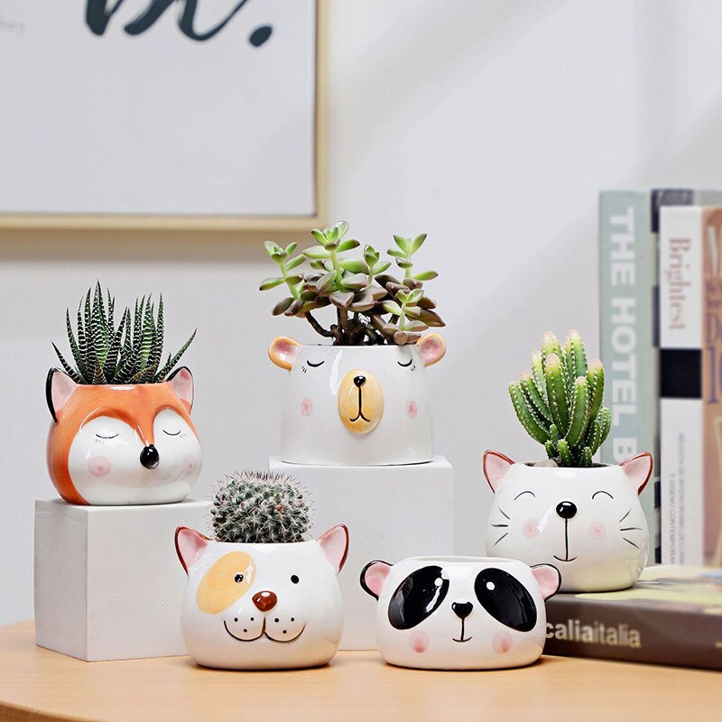 Bongwell – Pot de fleur artisanal en céramique peint à la main, joli Animal Panda, Succulent, plante verte, bassin de décoration