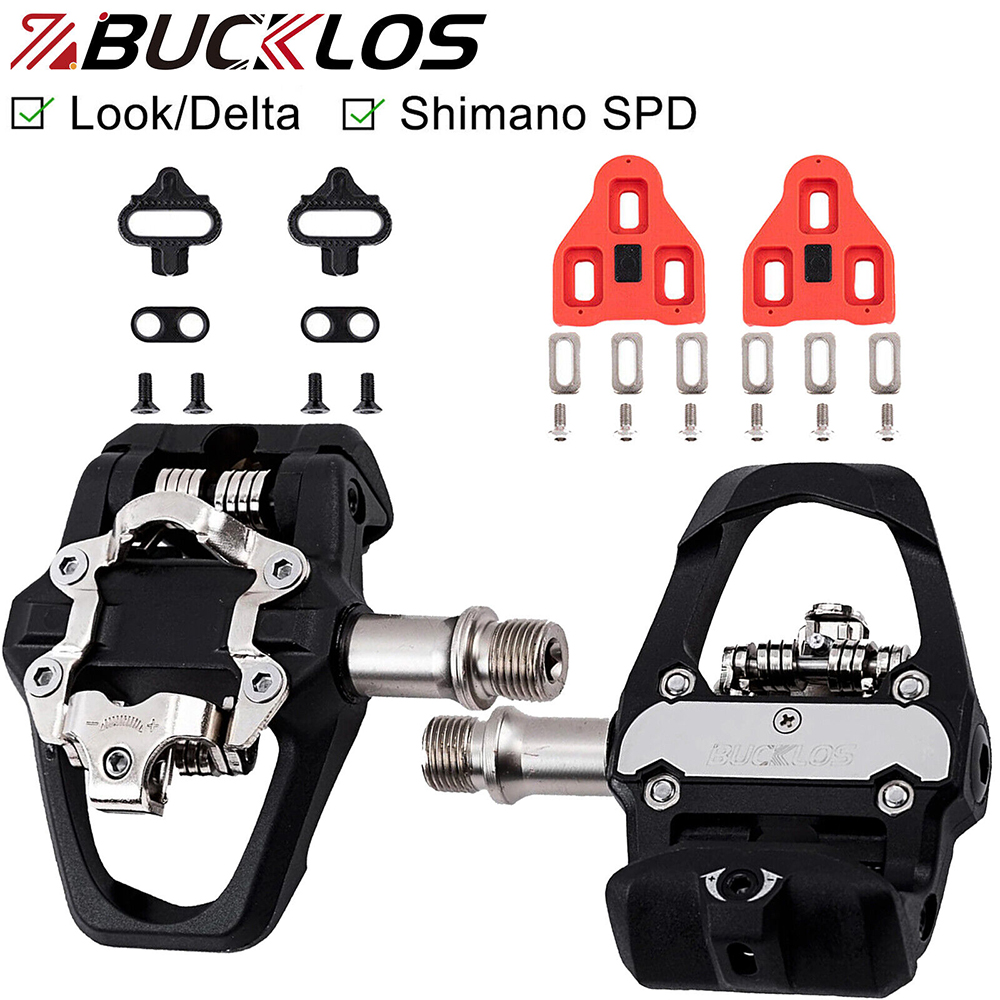 BUCKLOS para SPD/LOOK DELTA Pedal de bicicleta de doble función Pedal de bloqueo automático pedales de bicicleta de montaña de carretera con tacos de bicicleta