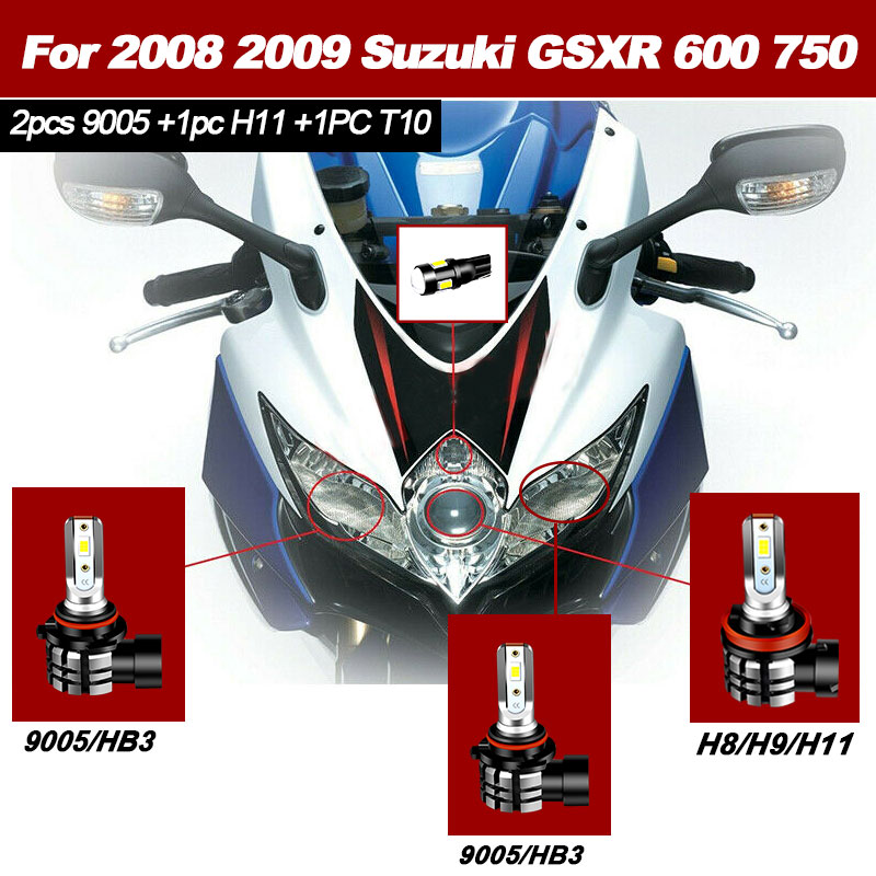 Faro LED de 9600LM para motocicleta, Kit de bombillas de luz alta y baja para parque, 4 Uds., blanco, 6000K, para Suzuki GSXR 600 750: Default Title