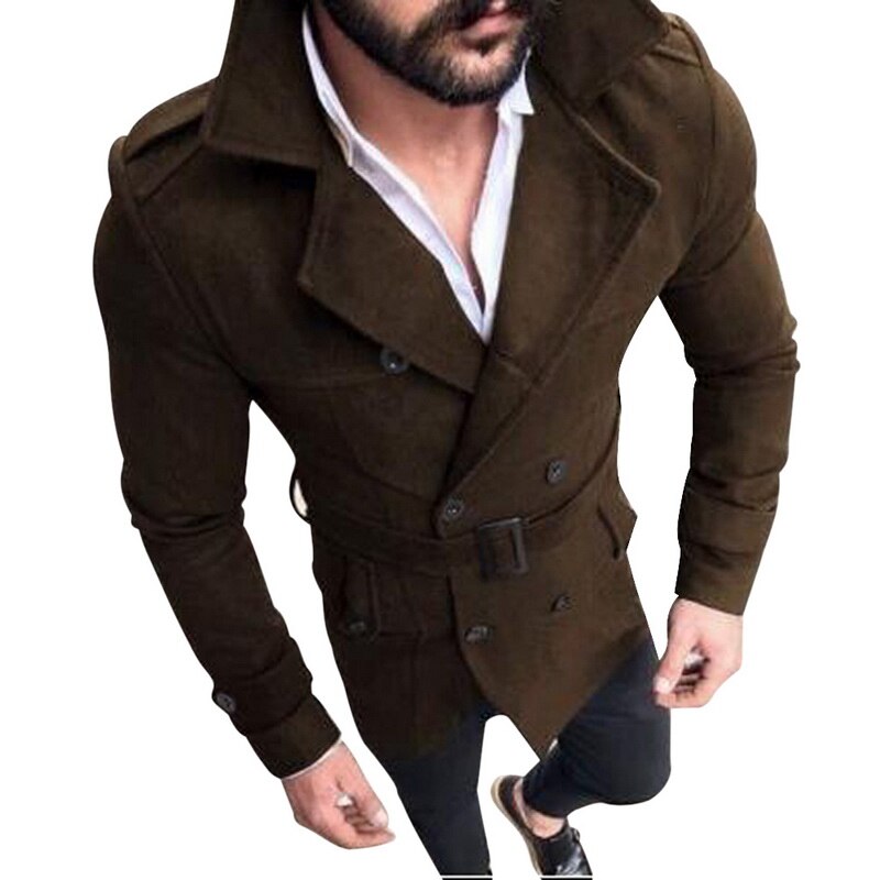 Trench Coat Men Classic Double Breasted Mens Long Coat Mens Clothing Long Jackets Coats British Style Overcoat: Coffee / XL