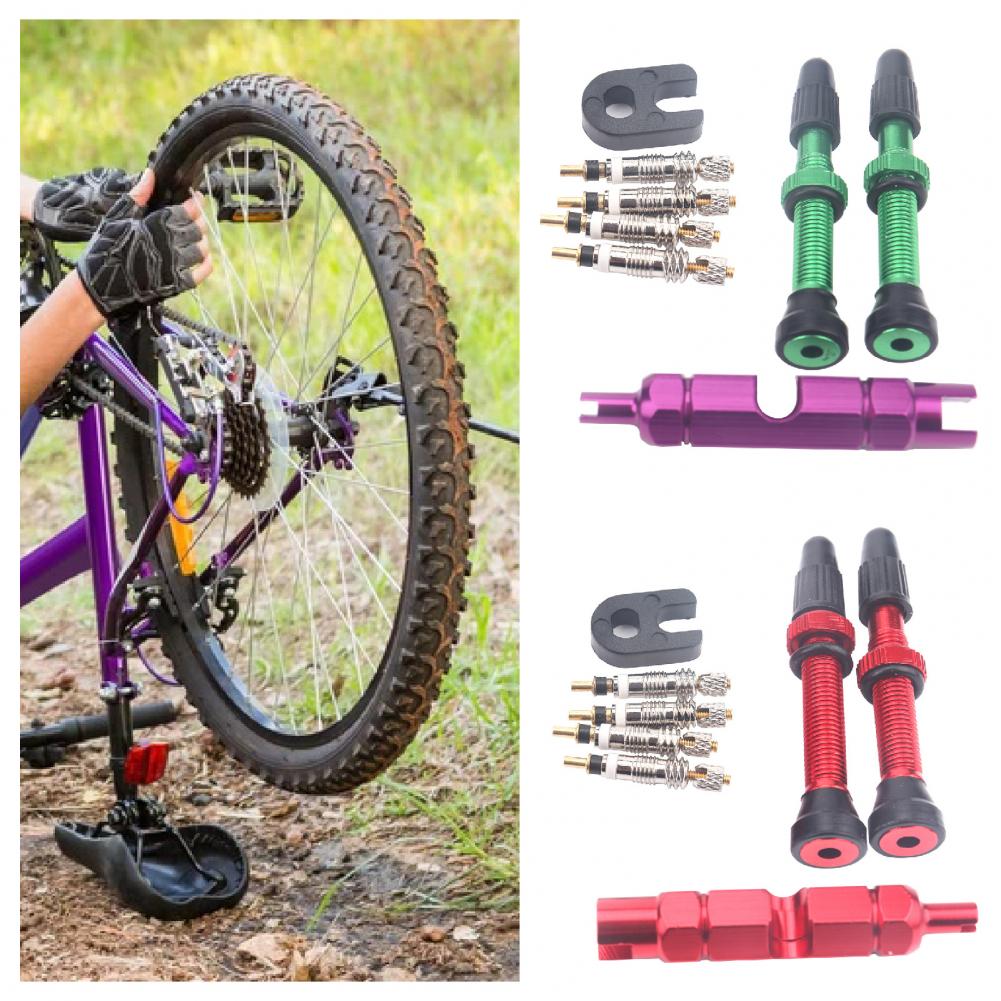 2 Stuks 40Mm Fietsen Tubeless Ventiel Aluminium Tire Ventiel Kit Met Removal Tools Voor Racefiets fiets Accessoires