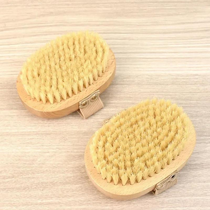 Cepillo corporal de madera para SPA, cerdas de jabalí naturales, cepillo corporal orgánico para piel seca, cepillos de ducha para espalda húmeda de bambú, cepillo de baño exfoliante