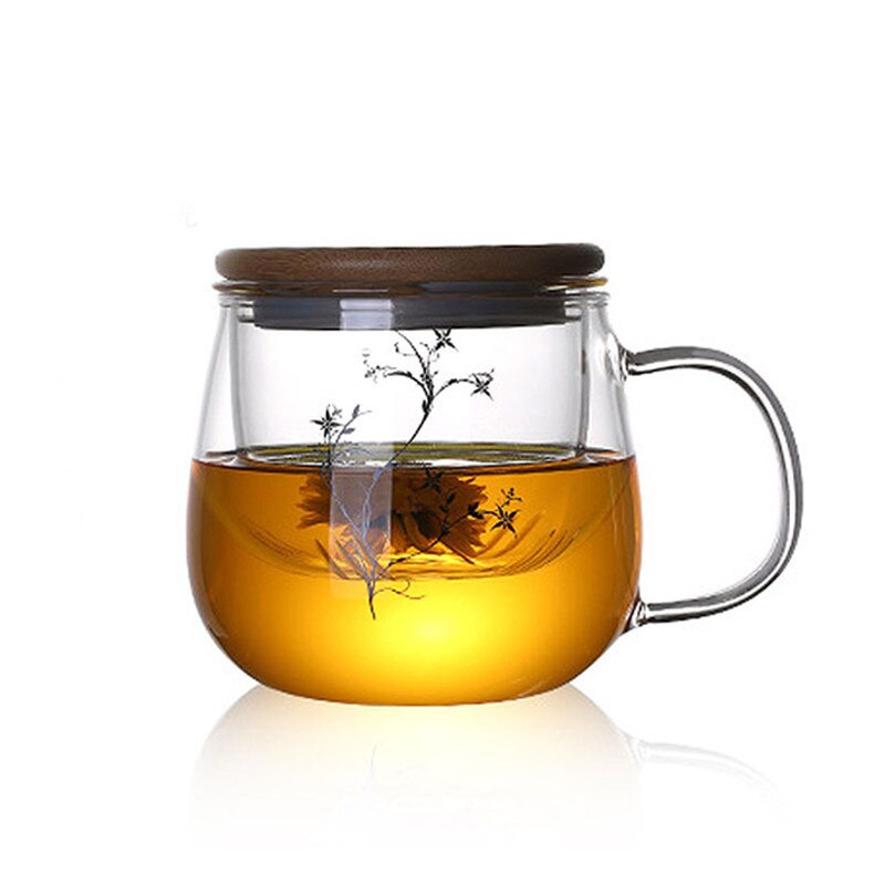 Transparent Glass Tea Cups Household Flower Teacups with Lid and Filter Heat Resistant Water Mug Office Drinkware