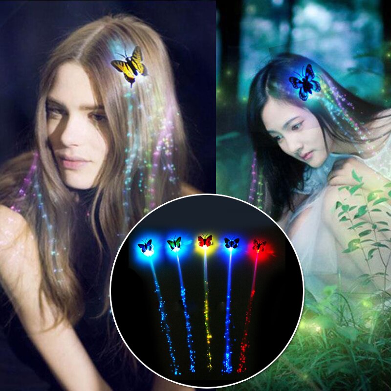 LED Kleurrijke Braid Knipperende Haar Vlecht Vlinder Aglimmer Party Extensions