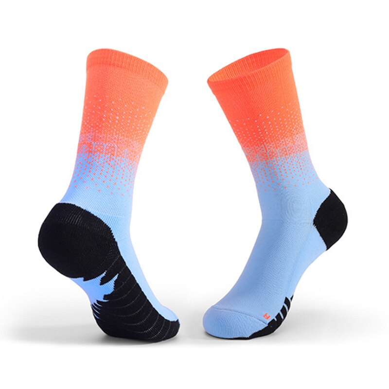 Sportlich Mittlere Waden Besatzung Socken für Männer Basketball Radfahren Weiche Kissen Dicke Socken Atmungsaktiv Schnell Trocken: Blau und Orange