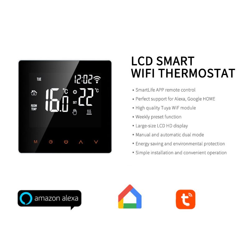 Wireless Thermostat Touch Screen Temperature Controller Smart Home Programmable Electric Underfloor Heating For Google Home Alea