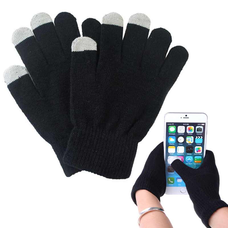 Unisex vinter varm kapacitiv strik handsker håndvarmer til berøringsskærm smart telefon kvindelige handsker fingerløse handsker: Sort